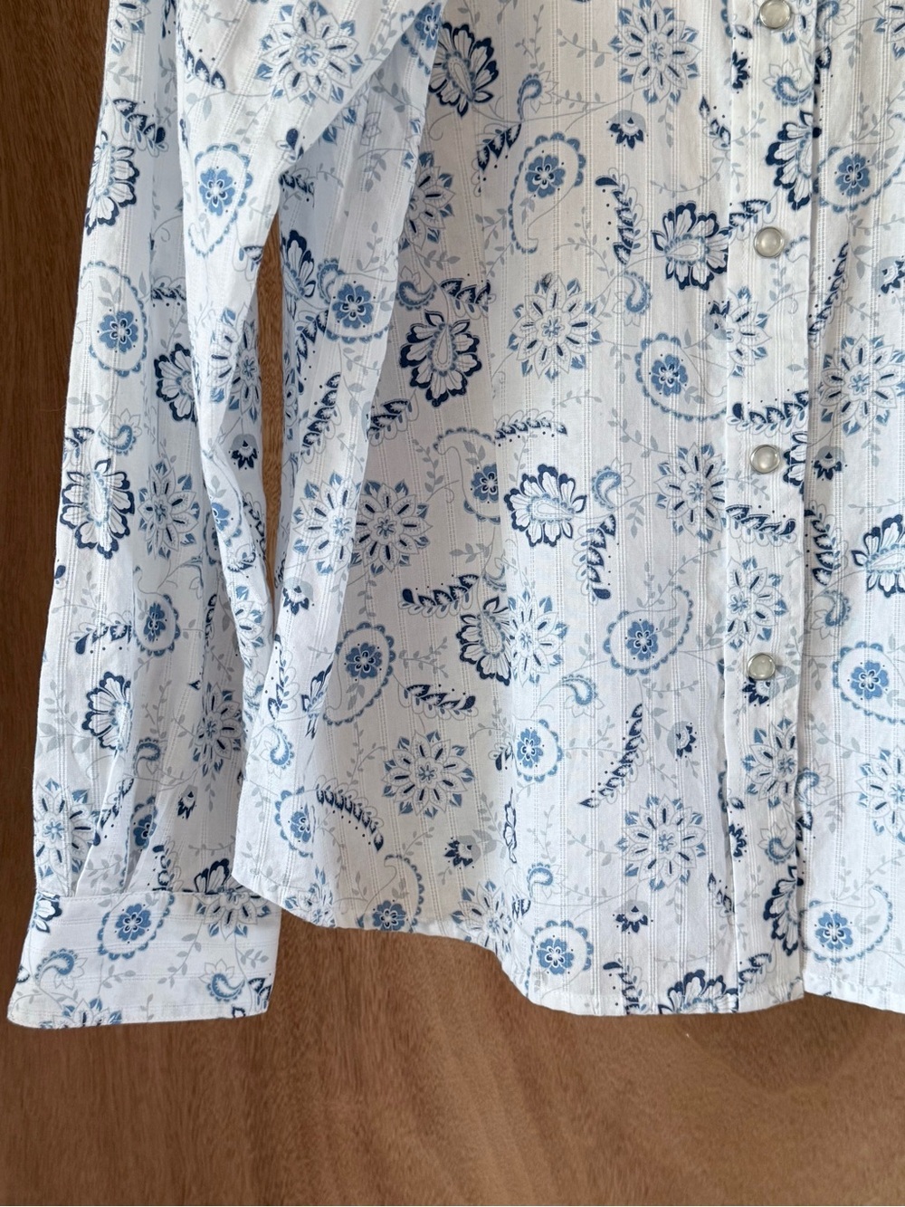Pendleton Western Pearl Snap Shirt Women’s XL Blue White Paisley Cotton Cowgirl - Picture 4 of 12